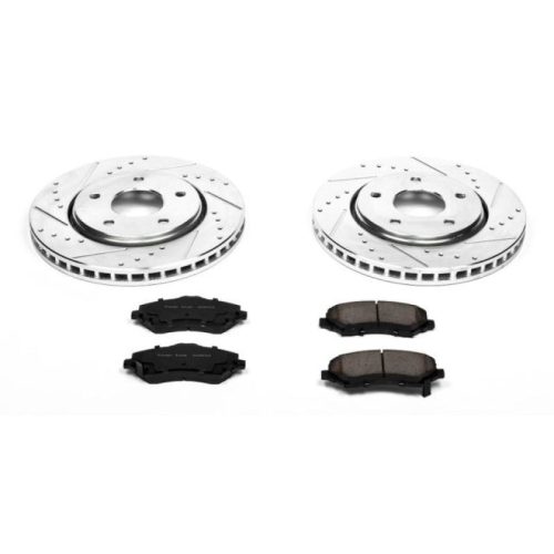 2008-2010 Dodge Grand Caravan & 2009-2010 Dodge Journey Front Z23 Evolution Sport Brake Upgrade Kit - Heavy-Duty Drilled & Slotted Rotors with Carbon-Fiber Ceramic Pads - Premium Replacement