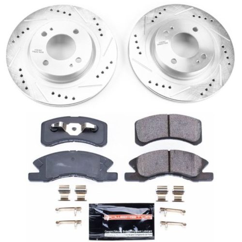 2017-2018 Mitsubishi Mirage Front Z23 Evolution Sport Brake Upgrade Kit - Heavy-Duty Drilled & Slotted Rotors with Carbon-Fiber Ceramic Pads - Premium Replacement