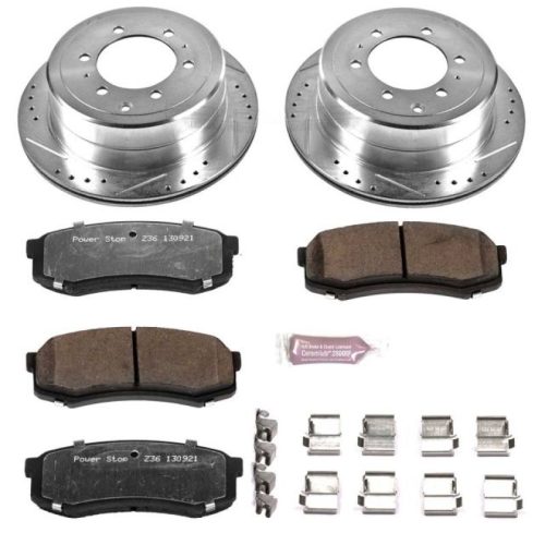 1993-1997 Toyota Land Cruiser & 1996-1997 Lexus LX450 Rear Z36 Truck & Tow Brake Kit - Heavy Duty Drilled & Slotted Rotors with Carbon-Fiber Ceramic Brake Pads - Premium Replacement