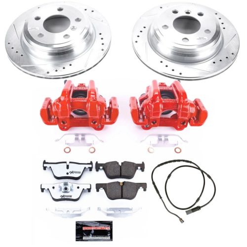 2013-2018 BMW 3 Series & 4 Series Rear Z26 Street Warrior Brake Upgrade Kit with Drilled & Slotted Rotors and Powder Coated Calipers - Premium Replacement