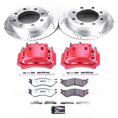 2001-2002 Dodge Ram 2500 Heavy-Duty Rear Brake Upgrade Kit with Drilled & Slotted Rotors, Carbon-Fiber Ceramic Pads, Powder Coated Calipers - Premium Replacement