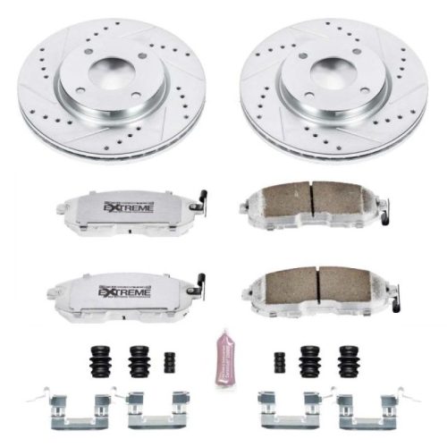 2007-2009 Nissan Versa & Cube Front Z26 Street Warrior Brake Upgrade Kit - Heavy-Duty Drilled & Slotted Rotors with Carbon-Fiber Ceramic Pads - Premium Replacement