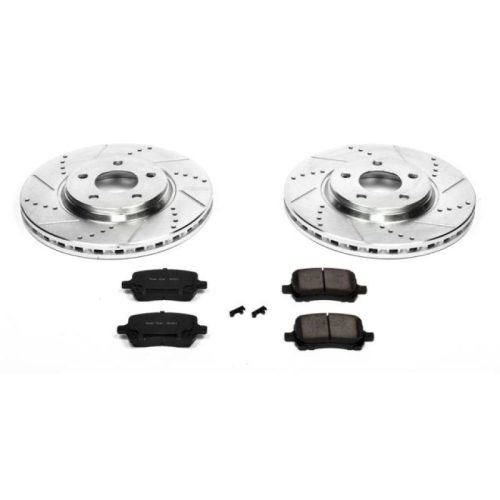 2007-2010 Chevrolet Malibu, 2007-2010 Pontiac G6 & G5, 2009-2010 Saturn Aura Heavy-Duty Drilled & Slotted Brake Rotors with Carbon-Fiber Ceramic Pads - Premium Replacement