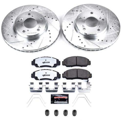 2006-2011 Honda Civic Front Z26 Street Warrior Brake Upgrade Kit - Heavy Duty Drilled & Slotted Rotors with Carbon-Fiber Ceramic Pads - Premium Replacement