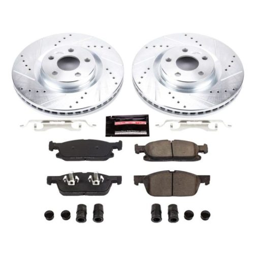 2015-2017 Ford Edge Front Z23 Evolution Sport Brake Upgrade Kit - Heavy-Duty Drilled & Slotted Rotors with Carbon-Fiber Ceramic Pads - Premium Replacement