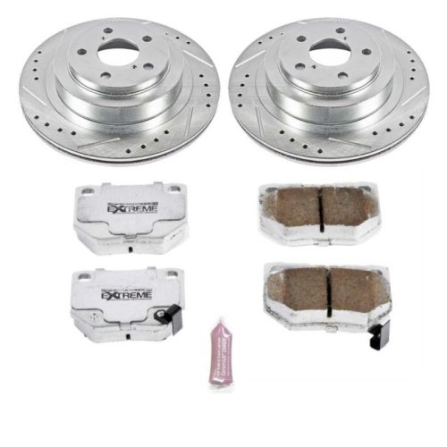 2006-2007 Subaru Impreza Rear Z26 Street Warrior Brake Upgrade Kit - Heavy-Duty Drilled and Slotted Rotor Performance with Carbon-Fiber Ceramic Pads - Premium Replacement