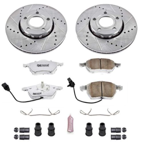 2000-2005 Volkswagen Passat Front Brake Rotor and Carbon-Fiber Ceramic Brake Pad Upgrade Kit - Heavy-Duty Performance with Drilled & Slotted Design - Premium Replacement