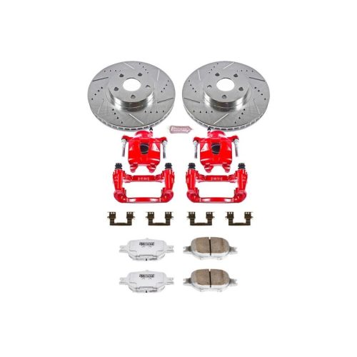 2003-2007 Toyota Celica & 2005-2007 Scion tC Brake Upgrade Kit with Drilled & Slotted Rotors, Carbon-Fiber Ceramic Pads, Powder Coated Calipers - Premium Replacement