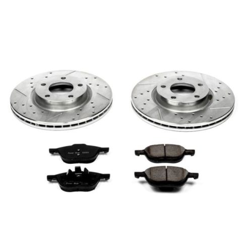 2004-2009 Mazda 3 & Mazda 5 Front Z23 Evolution Sport Brake Upgrade Kit - Drilled & Slotted Rotors with Carbon-Fiber Ceramic Pads for Heavy-Duty Performance