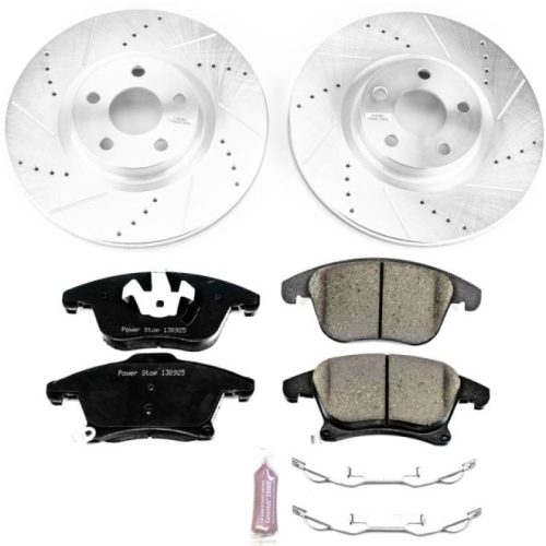 2017-2018 Lincoln MKZ Front Z23 Evolution Sport Brake Kit - Heavy Duty Drilled & Slotted Rotor and Carbon-Fiber Ceramic Brake Pad Upgrade - Premium Replacement