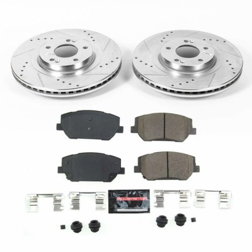 2019-2020 Hyundai Santa Fe Front Z23 Evolution Sport Brake Upgrade Kit - Premium Heavy-Duty Drilled & Slotted Rotors with Carbon-Fiber Ceramic Pads