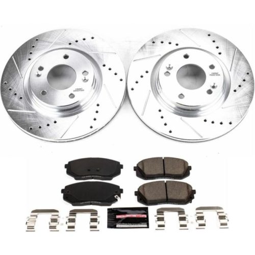 2016 Hyundai Sonata Front Heavy-Duty Drilled and Slotted Brake Rotor and Carbon-Fiber Ceramic Brake Pads - Premium Replacement