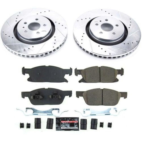 2019-2020 Ford Edge Front Heavy-Duty Drilled & Slotted Brake Rotor and Carbon-Fiber Ceramic Brake Pad Assembly - Premium Replacement