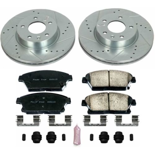 2013-2018 Cadillac ATS Front Z23 Evolution Sport Brake Kit - Heavy-Duty Drilled & Slotted Rotor and Carbon-Fiber Ceramic Brake Pads Upgrade - Premium Replacement