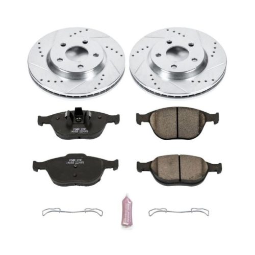 2005 Chevrolet Impala, Monte Carlo, Cadillac DeVille, Buick LeSabre Front Z23 Evolution Sport Brake Upgrade Kit - Heavy-Duty Drilled & Slotted Rotors with Carbon-Fiber Ceramic Pads - Premium Replacement