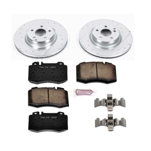 2006-2007 Mercedes-Benz CLS500 Front Z23 Evolution Sport Brake Upgrade Kit - Heavy Duty Drilled & Slotted Rotors with Carbon-Fiber Ceramic Pads - Premium Replacement