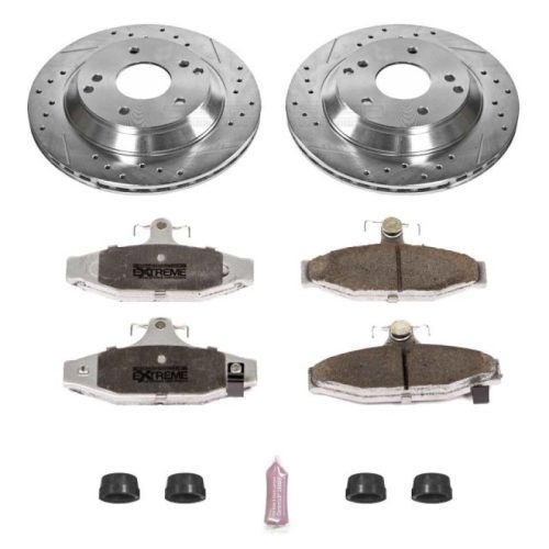 1991-1996 Chevrolet Corvette Rear PowerStop Z26 Street Warrior Brake Kit - Heavy-Duty Drilled & Slotted Rotor and Carbon-Fiber Ceramic Brake Pad Upgrade for Performance and Towing