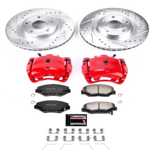 2005-2006 Honda CR-V, 2012-2014 Acura ILX Front Z36 Truck & Tow Brake Upgrade Kit with Drilled & Slotted Rotors, Carbon-Fiber Ceramic Pads, Powder Coated Calipers - Premium Replacement