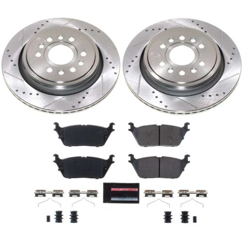 2021-2023 Ram 1500 & Jeep Grand Wagoneer Rear Heavy-Duty Drilled and Slotted Brake Rotors with Carbon-Fiber Ceramic Pads - Premium Replacement