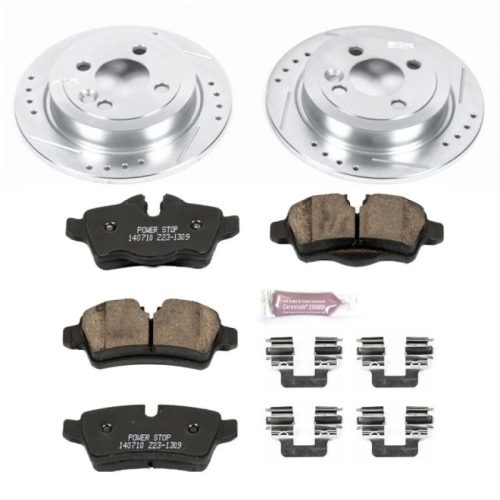 2010 Mini Cooper Rear Z23 Evolution Sport Brake Upgrade Kit with Drilled & Slotted Rotors and Carbon-Fiber Ceramic Pads - Premium Replacement