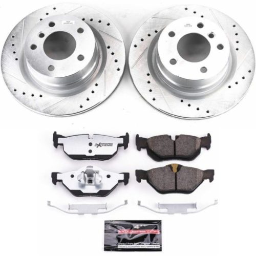 2008-2010 BMW 128i Rear Z26 Street Warrior Brake Upgrade Kit - Performance Drilled & Slotted Rotors with Carbon-Fiber Ceramic Brake Pads - Heavy-Duty Replacement