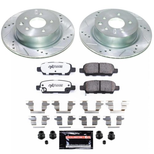 2008-2010 Infiniti EX35 & Nissan 370Z Rear Z26 Street Warrior Brake Upgrade Kit - Heavy-Duty Drilled & Slotted Rotor and Carbon-Fiber Ceramic Brake Pads - Premium Replacement