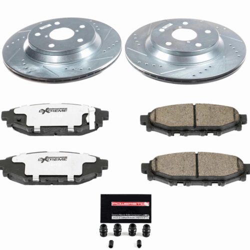 2024 Subaru Impreza Rear Z26 Street Warrior Brake Performance Upgrade Kit - Heavy-Duty Drilled & Slotted Rotors with Carbon-Fiber Ceramic Pads - Premium Replacement