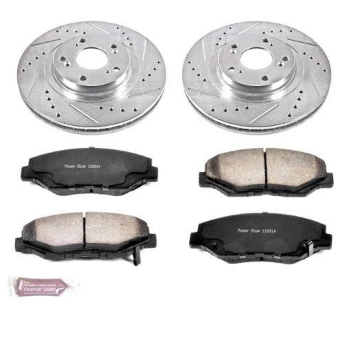 2005-2014 Honda Civic & Acura ILX Heavy-Duty Drilled and Slotted Brake Rotor and Carbon-Fiber Ceramic Pad Assembly - Premium Replacement