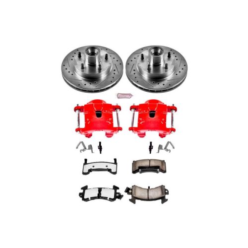 1980-1981 Pontiac LeMans & Grand Prix Heavy Duty Brake Upgrade Kit with Drilled & Slotted Rotors and Powder Coated Calipers - Premium Replacement