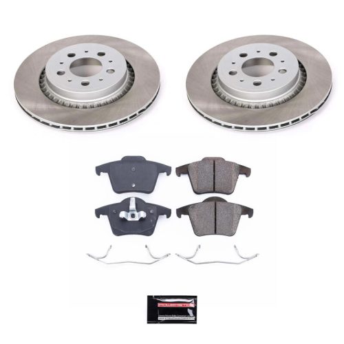 2010-2014 Volvo XC90 Rear Semi-Coated Rotor Brake Kit with Ceramic Pads and Hardware - Premium Replacement