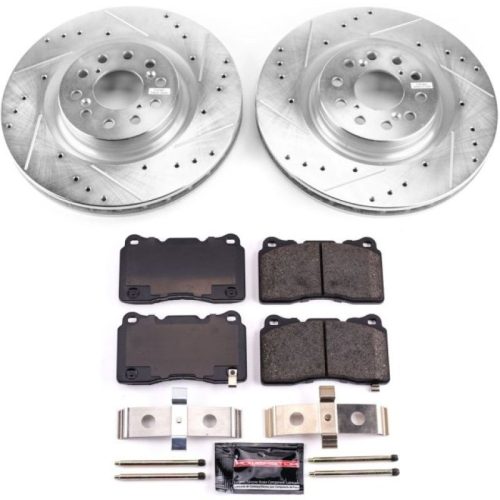 2017-2019 Honda Civic Front Z23 Evolution Sport Brake Kit - Heavy Duty Drilled & Slotted Rotor and Carbon-Fiber Ceramic Brake Pad Upgrade - Premium Replacement