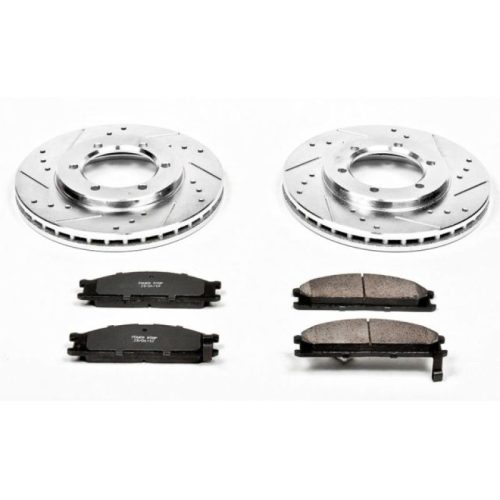 1998-2004 Nissan Frontier Front Z23 Evolution Sport Brake Upgrade Kit - Premium Heavy-Duty Drilled & Slotted Rotor and Carbon-Fiber Ceramic Brake Pads