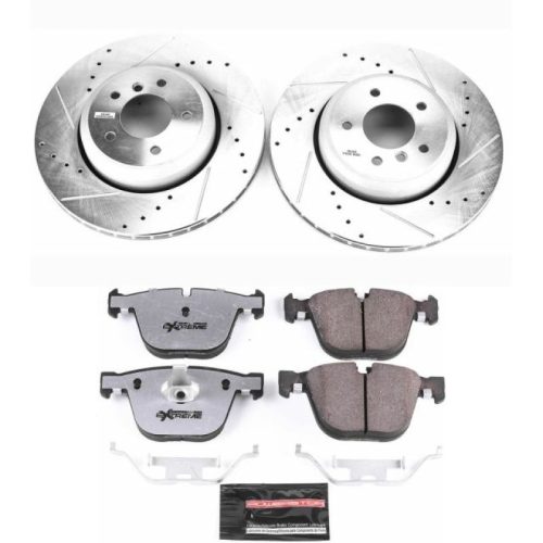 2004-2010 BMW 535i & 545i Rear Heavy-Duty Drilled and Slotted Brake Rotor and Carbon-Fiber Ceramic Brake Pads - Premium Replacement