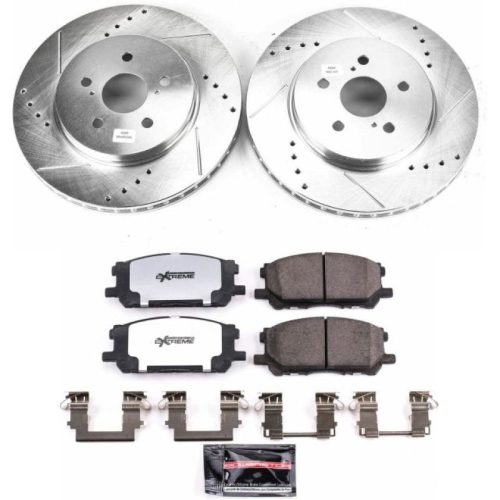 2004-2009 Lexus RX330 & 2004-2008 Toyota Highlander Z36 Truck & Tow Brake Upgrade Kit - Heavy Duty Drilled & Slotted Rotor and Carbon-Fiber Ceramic Brake Pads - Premium Replacement