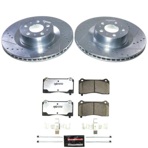 2020-2024 Tesla Y Front Brake Upgrade Kit with Drilled & Slotted Rotors and Carbon-Fiber Ceramic Pads - Heavy Duty Performance Replacement