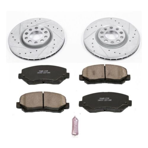 2013-2015 Dodge Dart & Chrysler 200 Front Heavy-Duty Drilled & Slotted Brake Rotor and Carbon-Fiber Ceramic Brake Pad Assembly - Premium Replacement