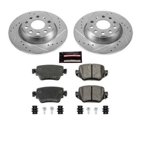 2016-2018 Audi Q3 and 2017 Volkswagen Golf Rear Z23 Evolution Sport Brake Upgrade Kit - Heavy-Duty Drilled & Slotted Rotors with Carbon-Fiber Ceramic Pads - Premium Replacement