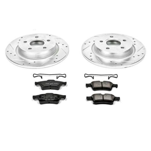 2004-2005 Volvo S40 Rear Z23 Evolution Sport Brake Kit with Drilled & Slotted Rotors and Carbon-Fiber Ceramic Brake Pads - Premium Replacement