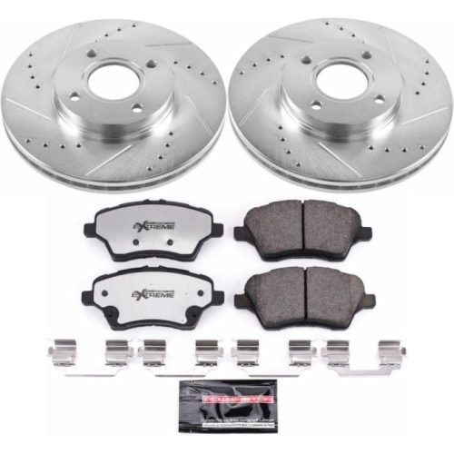 2014-2019 Ford Fiesta Front Z26 Street Warrior Brake Upgrade Kit - Premium Heavy-Duty Drilled & Slotted Rotors with Carbon-Fiber Ceramic Pads