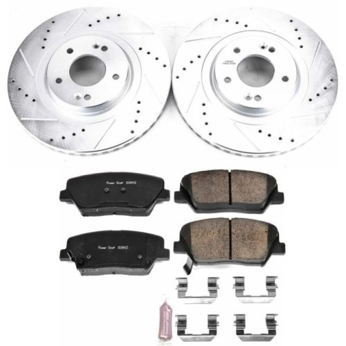 2015-2017 Kia Sorento Front Brake Upgrade Kit with Drilled & Slotted Rotors and Carbon-Fiber Ceramic Pads - Premium Replacement