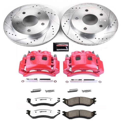 2000-2001 Dodge Ram 1500 Front Z36 Truck & Tow Brake Upgrade Kit with Drilled & Slotted Rotors, Carbon-Fiber Ceramic Brake Pads, Powder Coated Calipers - Premium Replacement