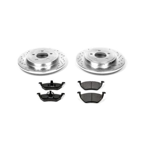 2005-2008 Ford Escape Rear Heavy-Duty Drilled & Slotted Brake Rotors with Carbon-Fiber Ceramic Pads - Premium Replacement