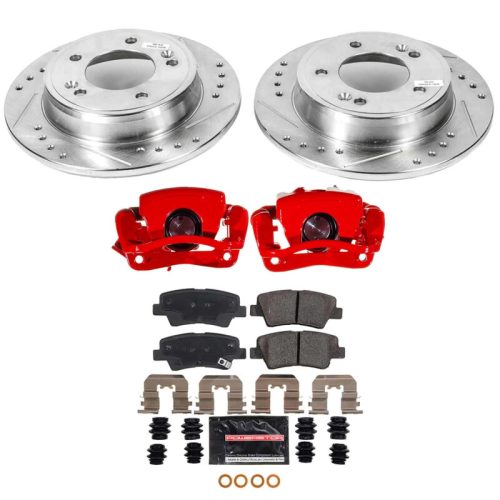 2016 Hyundai Veloster Rear Z23 Evolution Sport Brake Upgrade Kit with Drilled & Slotted Rotors, Carbon-Fiber Ceramic Pads, Powder Coated Calipers - Premium Replacement