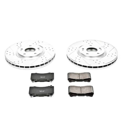 2003-2006 Mitsubishi Lancer Front PowerStop Z23 Evolution Sport Brake Upgrade Kit - Premium Heavy-Duty Drilled and Slotted Rotors with Carbon-Fiber Ceramic Pads