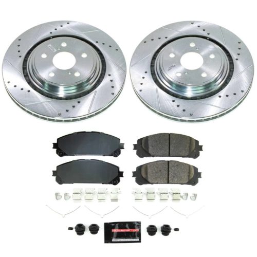 2020-2021 Toyota Highlander Front Brake Rotor and Pad Upgrade Kit - Heavy-Duty Drilled & Slotted Performance Brake System with Carbon-Fiber Ceramic Pads - Premium Replacement