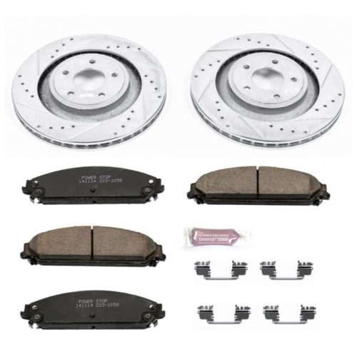 2008-2014 Dodge Caliber, 2013-2014 Dodge Avenger & Chrysler 200 Front Z23 Evolution Sport Brake Upgrade Kit - Heavy-Duty Drilled & Slotted Rotors with Carbon-Fiber Ceramic Pads for Towing and Daily Driving - Premium Replacement