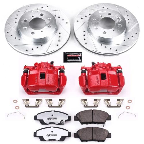 2013-2014 Honda Fit Front Z26 Street Warrior Brake Performance Upgrade Kit with Drilled & Slotted Rotors and Carbon-Fiber Ceramic Pads - Premium Replacement
