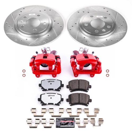 2005-2008 Audi A4 Rear Z26 Street Warrior Brake Upgrade Kit with Drilled & Slotted Rotors, Carbon-Fiber Ceramic Pads, Powder Coated Calipers - Premium Replacement
