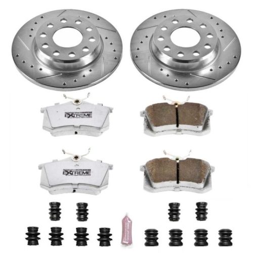 2002-2006 Audi A4 Rear Z26 Street Warrior Brake Upgrade Kit - Heavy-Duty Drilled & Slotted Rotors with Carbon-Fiber Ceramic Pads - Premium Replacement