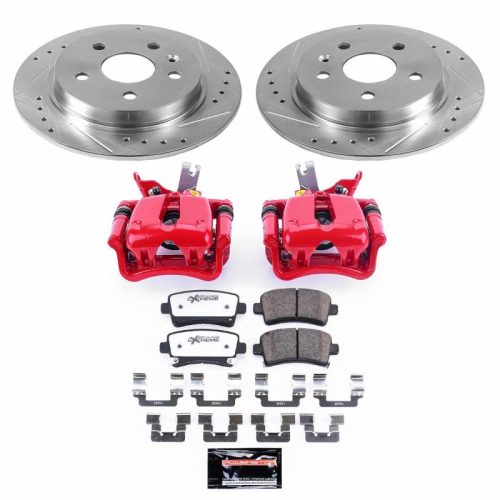 2014-2016 Chevrolet Malibu Rear PowerStop Z26 Street Warrior Brake Upgrade Kit with Drilled & Slotted Rotors and Powder Coated Calipers - Heavy-Duty Performance